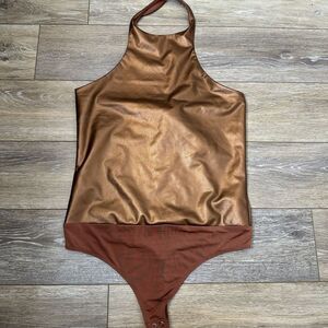 NWT Express Bronze Brown Halter Bodysuit Sz M